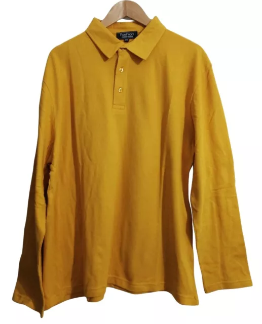 Polo jaune ocre manches longues T shirt L homme moderne. Coton. Taille XXL / 2XL