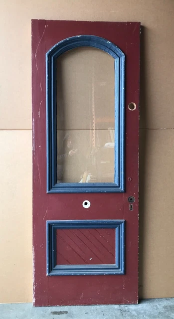 1 Antique Single Exterior 34x90 Entryway Arched Glass Top Door VTG Old 1997-22B