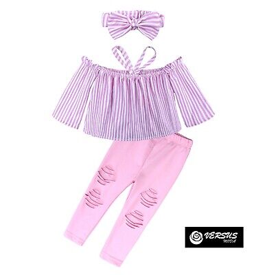 Maglia Top Spalle Scoperte Bambina e Pantaloni Girl T-shirt Pants Set SETCH11