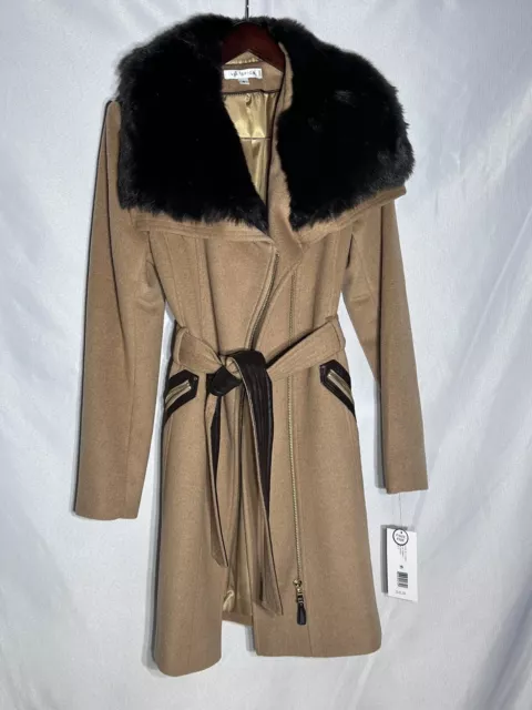 VIA SPIGA… Women's Asymmetric Faux-Fur-Collar Wrap Coat Size 8 women 2