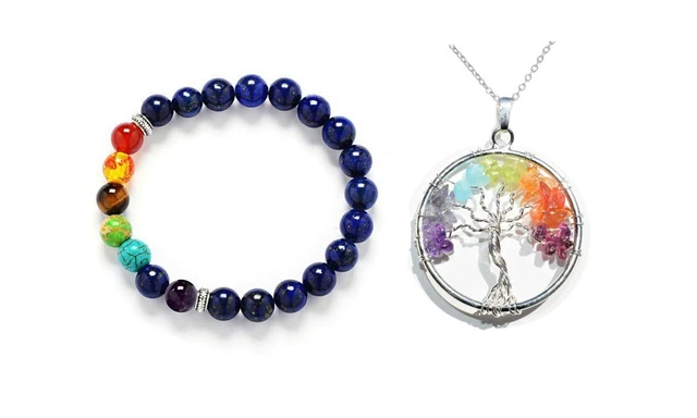 Real Gemstone Chakra Tree of Life Necklace &Healing Natural Energy Bead Bracelet
