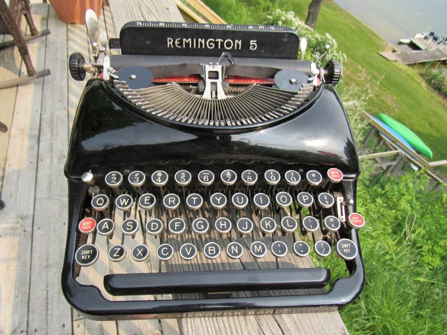 ANTIQUE ORIGINAL 1930's REMINGTON RAND #5 TYPEWRITER & CASE WORKS GREAT