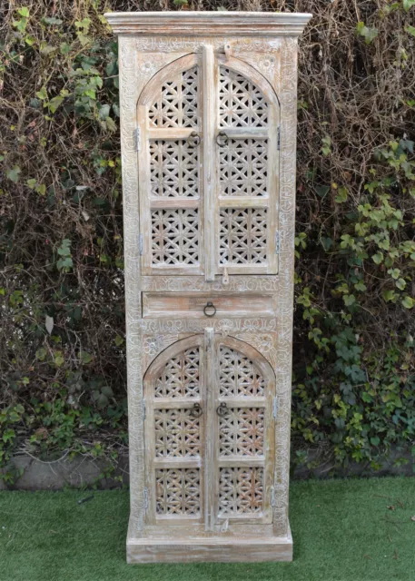 Antique Shabby Chic Timber Hand Carved Mehrab Tall Cabinet Cupboard Storage Boho