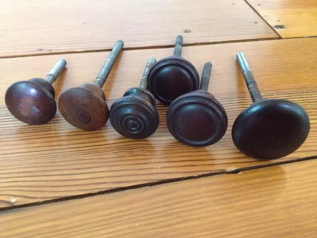 Mixed Lot of 6 Victorian Antique Dark Walnut Wood Drawer Pulls Knobs Threaded