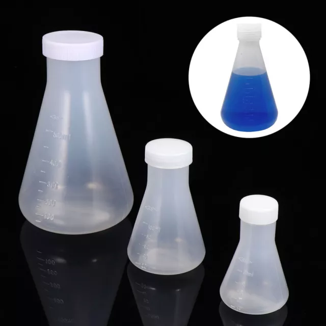 3 Plastic Erlenmeyer Flask Stopper Test Tubes Conical Measuring Cup Screw Cap