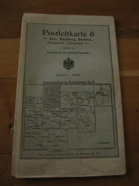 alte Postleitkarte Nr.6 Kiel Hamburg Bremen von 1909 Deutsches Reich Schwerin