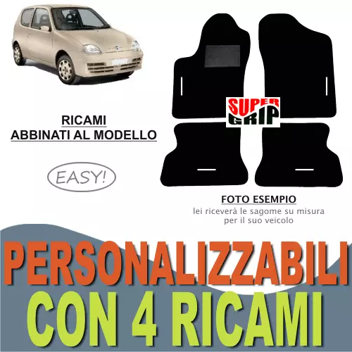 Tappetini Auto Su Misura Per Fiat Seicento 600 Moquette E Gomma + 4 Ricami Easy