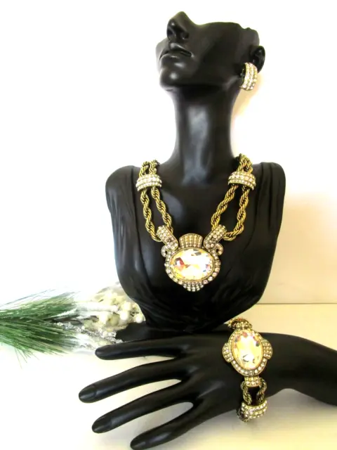 Heidi Daus "Chain Of Events" Clear Necklace-Bracelet - Earrings 3Pc Set - Nwt