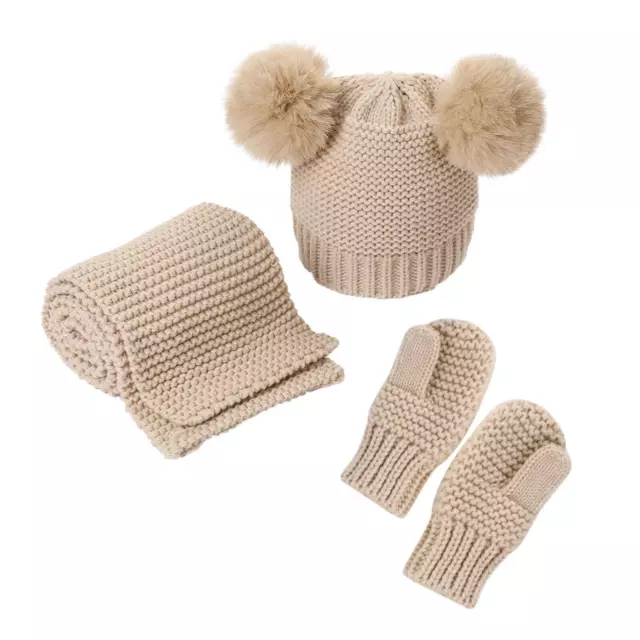 Baby Hat Scarf Gloves Set Toddler Winter Knitted Pompom Hat Neck Warmer Mitte...