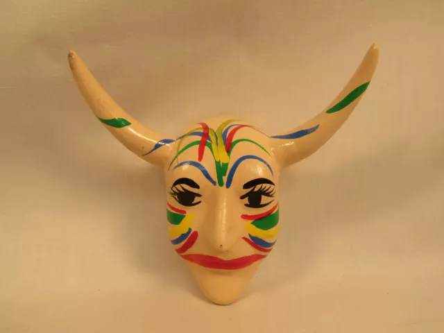 Vintage Devil El Diablo Handmade Hand Painted Mexican Ceramic Mask Tan