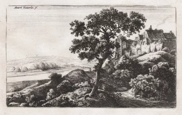 Anthonie Waterloo - A Village On A Hill Aguafuerte Etching Etsing H 92