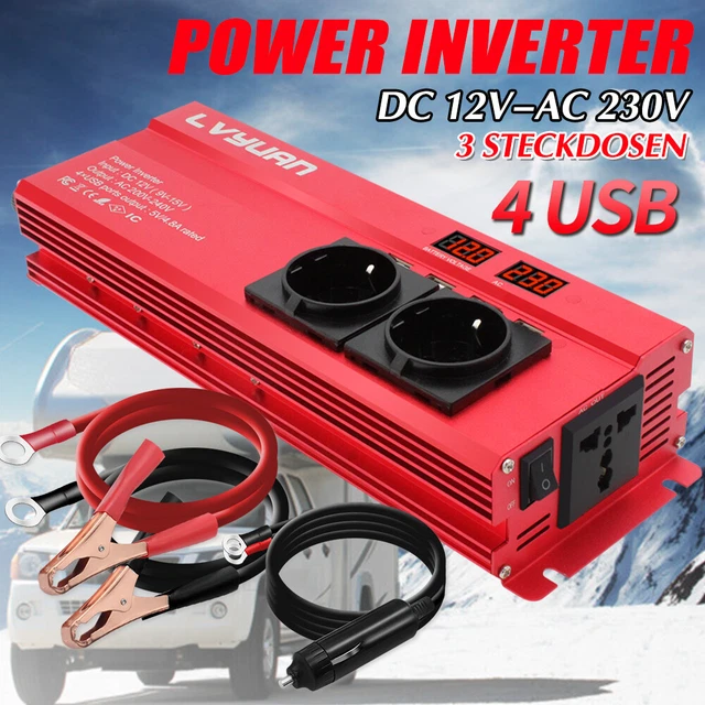 Auto 1000W 2000W 12V auf 230V Spannungswandler Wechselrichter Inverter 4USB 4AC