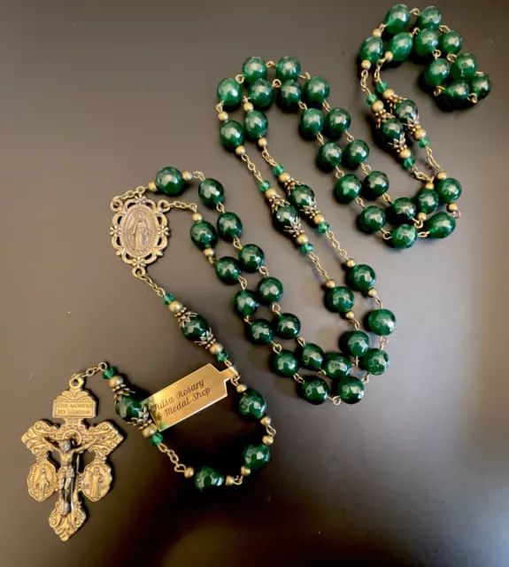 Catholic Semi Precious 10mm Genuine Jade 31” XL Rosary Pardon Crucifix w/ Tag