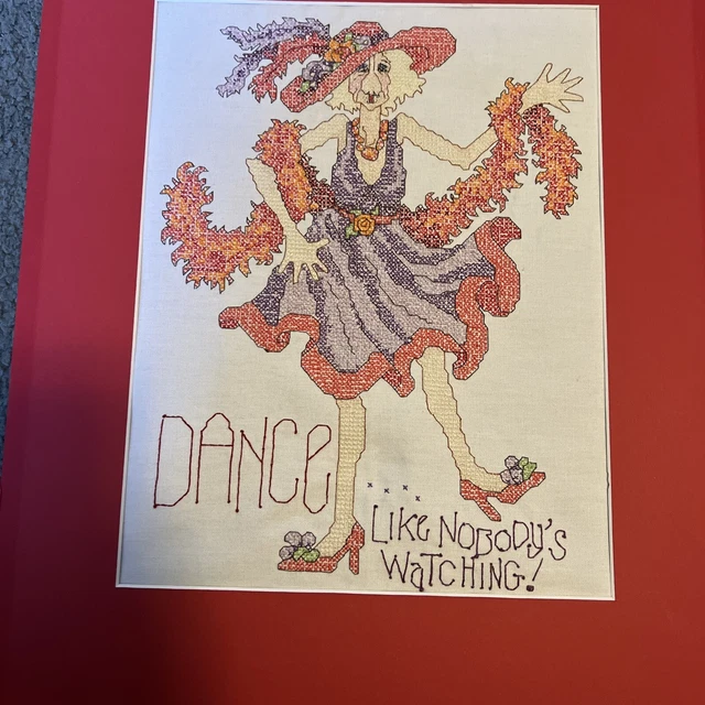 Cuadro de pared vintage con punto de cruz acabado sombrero rojo mujer conde arte sin enmarcar