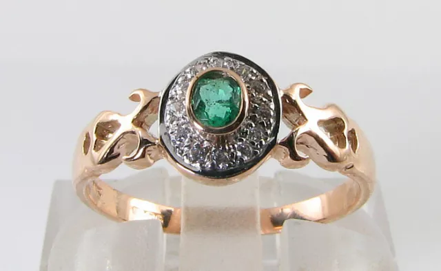Dainty 9K 9Ct Rose Gold Emerald Diamond Halo Cluster Art Deco Ins Ring Free Sz