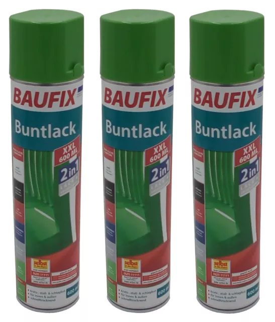 3x Baufix Alkydharz Spray Peinture XXL 600ml Vert Brillant en Laque Teintée