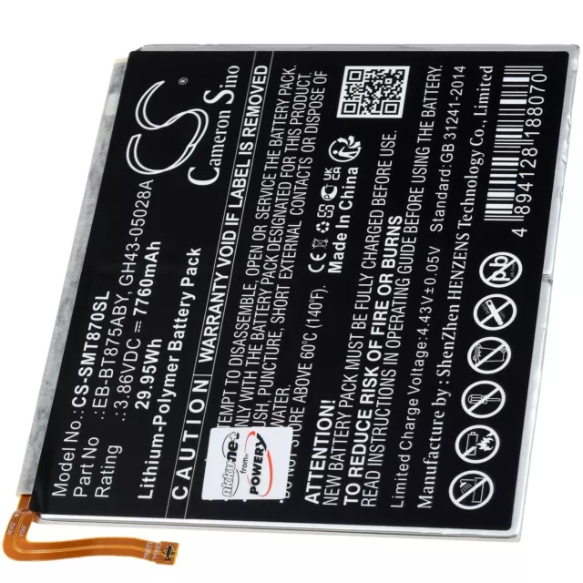 Batteria per Tablet Samsung SM-T870 SM-T875N 3,86V 7760mAh/30Wh Li-Polimero Nero