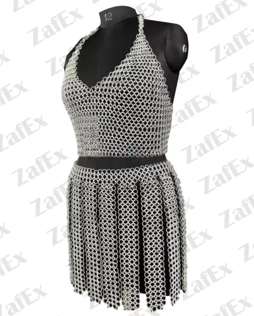 Aluminum Chainmail Butted Ring Bra and Skirt for Adult HalloweenParty LARP Party