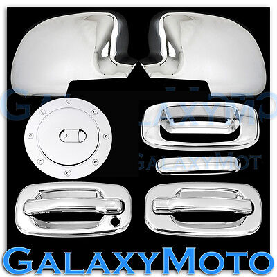 99-06 Chevy Silverado Chrome Mirror+2 Door handle w/o PSG KH+Tailgate+GAS Cover