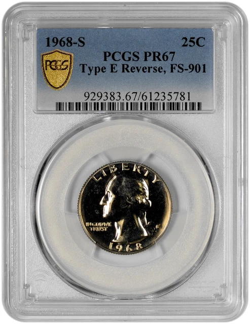 1968 S 25C Washington Quarter PCGS Graded PR 68 Type E Reverse FS