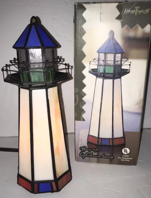 Home Trends 10" Tiffany Style Stain Glass Lighthouse Lamp Nightlight Flaw