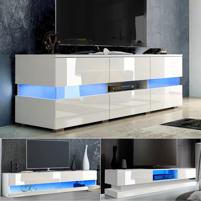 MODERN TV UNIT LED TV Stand White Matt Body High Gloss Doors