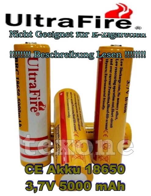 4 X Akku18650 5000 mAh 3,7 V Erhöhte Pluspol 100% UltraFire