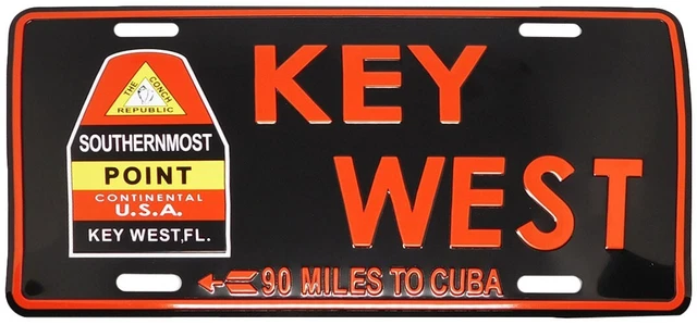 Key West 90 Miles To Cuba Southernmost Point Black 6"x12" License Plate