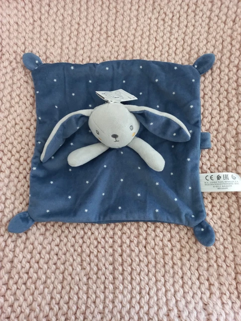 Doudou Simba Toys Kiabi Lapin Plat Bleu Nuit Étoiles Gris attache Tétine NEUF
