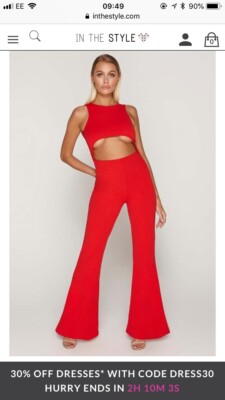 IN THE STYLE - TAMMY HEMBROW Cut Out Jump Suit size 6