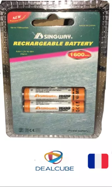 2 PILES RECHARGEABLES AAA 1600 mAh SINGWAY Batterie économique et durable  EUR 4,99 - PicClick FR