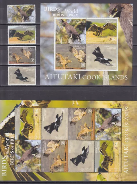 Aitutaki 2019 Mi.1051-54, 1055-58 KB, Bl.118 ** Greifvögel Birds of Prey 94,-- €