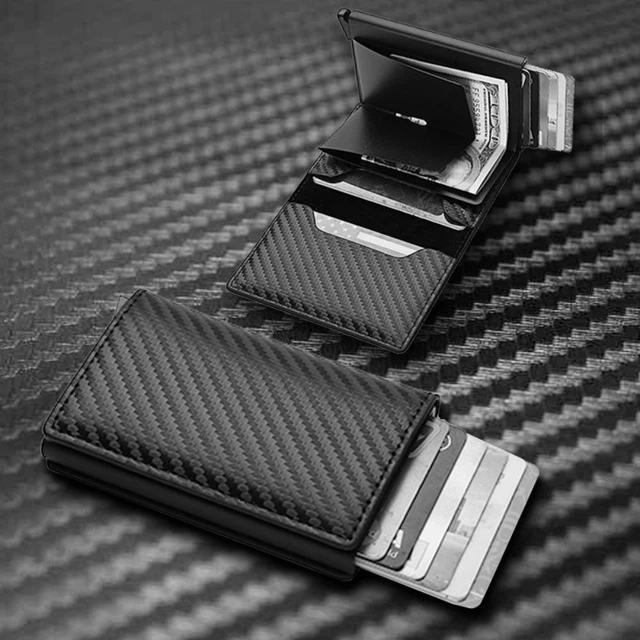LEATHER CARBON FIBER Mens Wallet RFID Blocking Purse Slim ID Credit Card Holder