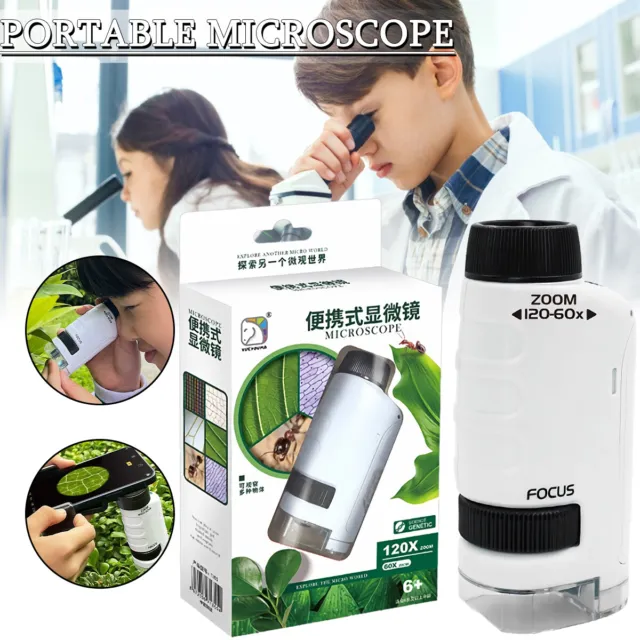 Mini microscope de poche HD 60x-120 Zoom pour enfants