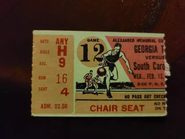 1974 South Carolina Gamecocks vs Georgia Tech Basketball Ticket