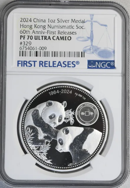 Numismatic Soc.China 1oz Silver Medal 2024 60thAnniv-First Release NGC PF70ULTRA