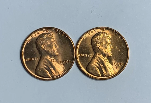 Gem Bu Red 1956 P D Lincoln Wheat Cent  2 Penny Set Superb Looking Coins