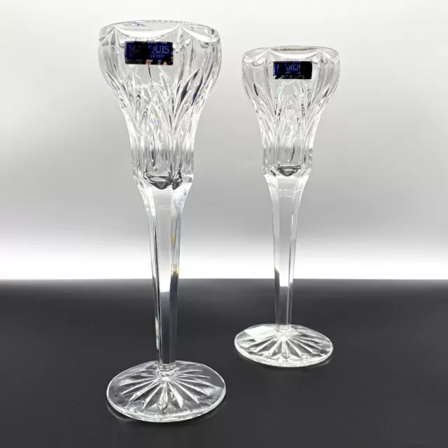 MARQUIS by WATERFORD Pair of Vintage 90s Canterbury Crystal 8.5" Candlesticks