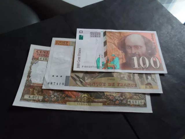 France: 3 billets de 100 francs cézanne/corneille/delacroix 1972 à 1997