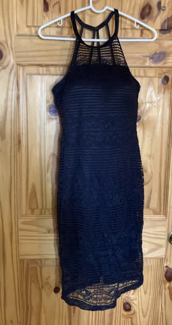 Guess Illusions Halter Dress Women’s Size 8 Black Lace Formal Midi New W/O Tags