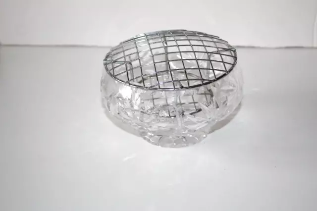 Gorgeous Vintage Cut Glass Crystal Rose Bowl with Mesh