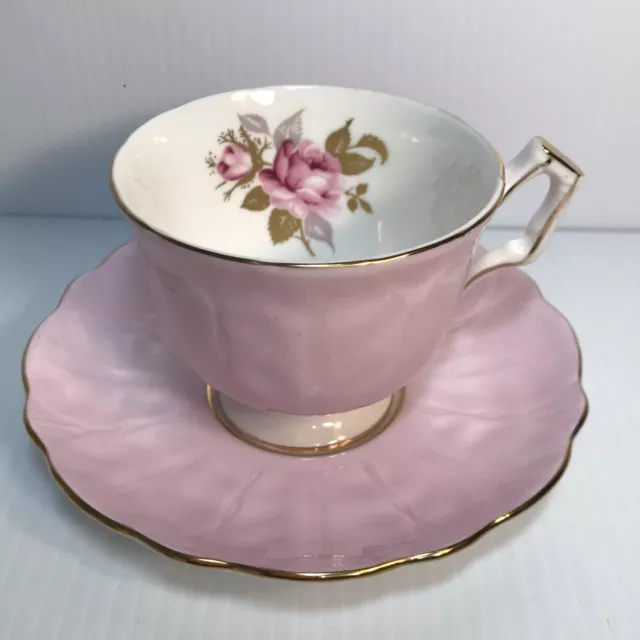 Vintage Aynsley Teacup & Saucer Pink Swirl with One Rose Made in England