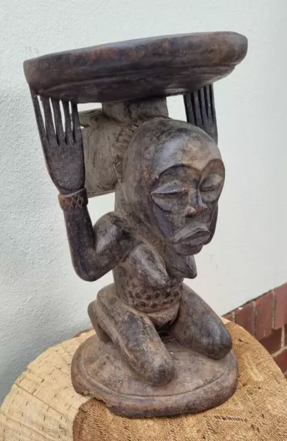 Luba Standing Figure Stool Female Wood Congo Custom Stand African Art