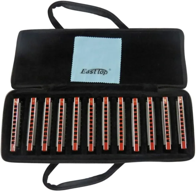 EASTTOP 10hole blues harps harmonica set T008K-12 set mouth organ in one case