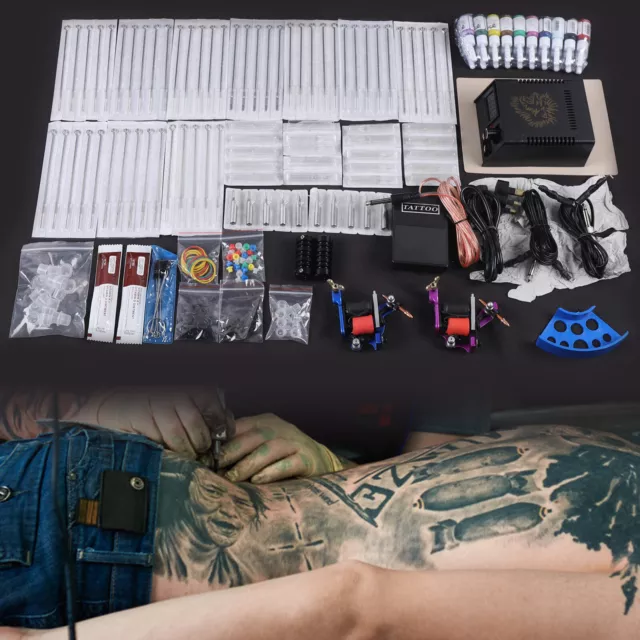 Professional Complete Tattoo Kit 2 Machine Gun 50 Needles 20 Inks Power Supply