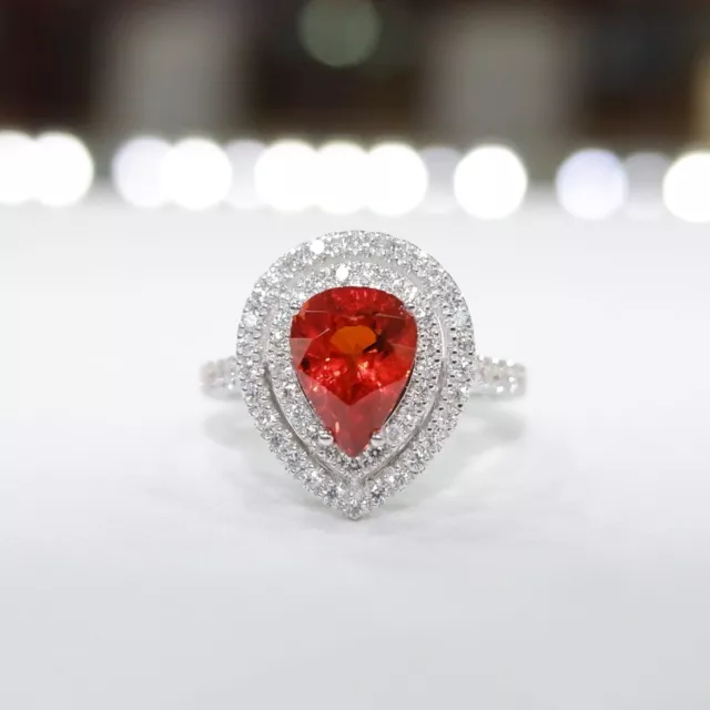 HI END 3CT GIA Certified Orange Spessartine Garnet Diamond Ring 18K White Gold 3