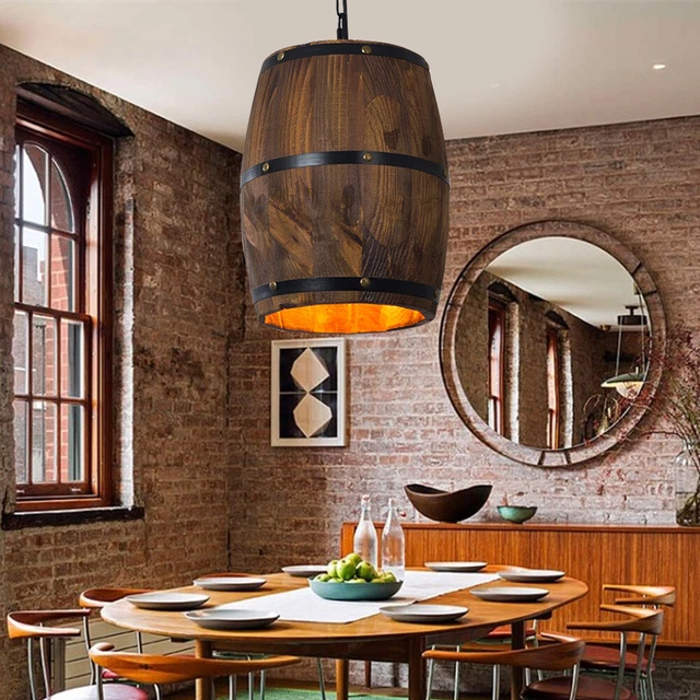 Vintage Wood Wine Barrel Ceiling Light Pendant Lamp Hanging Light Bar Light E27