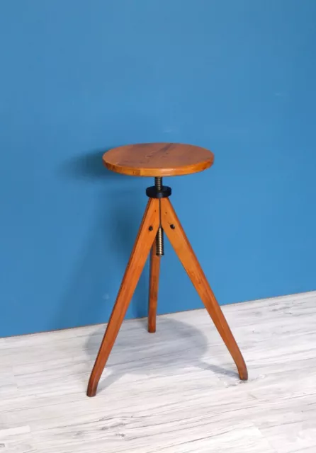 SGABELLO REGOLABILE in legno stile industriale alto da bar RESTAURO COMPLETO