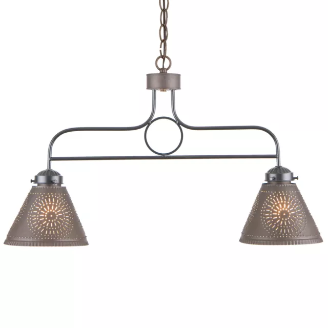 WROUGHT IRON BAR LIGHT PUNCHED TIN SHADES Rustic Country Island Kitchen