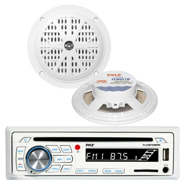 PYLE CD PLAYER Bluetooth Marine Stereo USB Receiver, 2x White 5.25